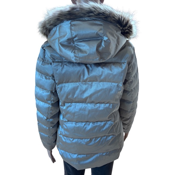 Spyder Silver Puffer Jacket Faux Fur Hooded Coat Juniors 14 - Picture 3 of 12